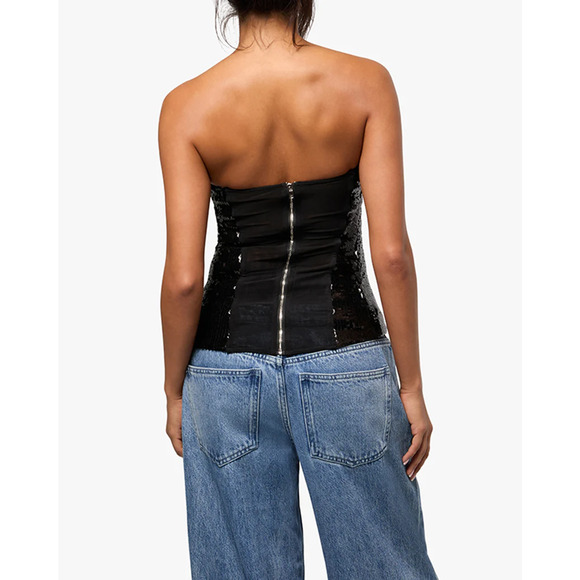 NWT WeWoreWhat Embellished Sequin Strapless Fitted Corset Top Black Women's 0 - Picture 2 of 6